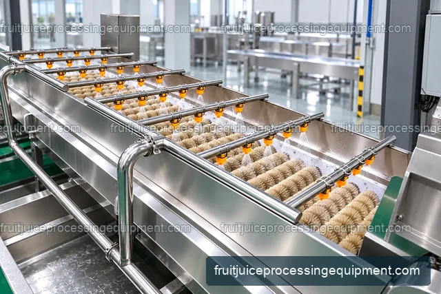 Roller brush fruit washer with overhead spray pipes